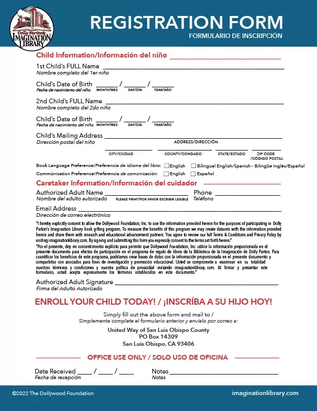 Imagination Library Registration Form